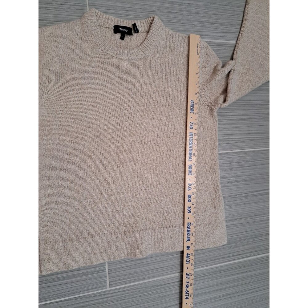 Theory Cashmere Wool Blend Bouclé Knit Sweater Beige Long Sleeve Small Women's - Picture 10 of 11